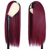 Flash Sale $63.60 Get 24'' Ombre 99J Burgundy Straight Upgrade U Part Wig Glueless Human Hair Wigs