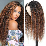 180% Density Sunber Zero Skill Needed Balayage Highlight Full Curly U Part Human Hair Wigs Flash Sale