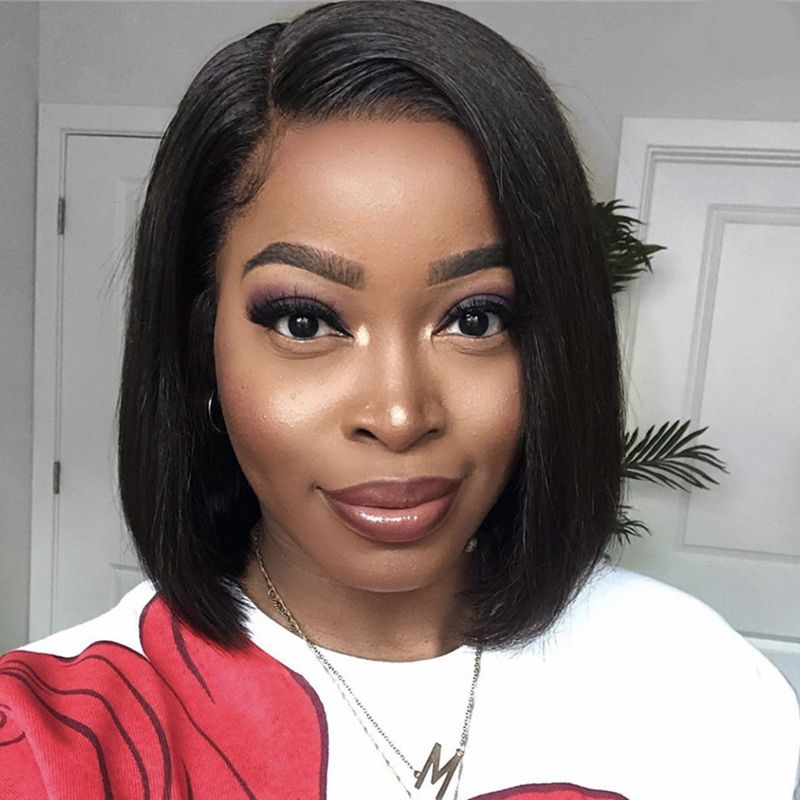 Sunber 13x4 Lace Front Wigs Short Straight Bob Virgin Human Hair Wigs With Pre Plucked Hairline 150% Density