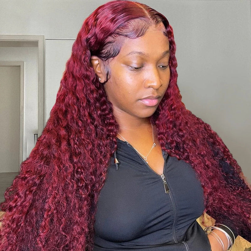 Clearance Sale Jerry Curly Burgundy 99J Lace Wig Red Human Hair Wigs Flash Sale