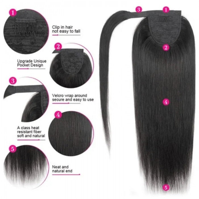 Sunber Silky Straight Ponytail Clip In Hair Extensions Human Hair