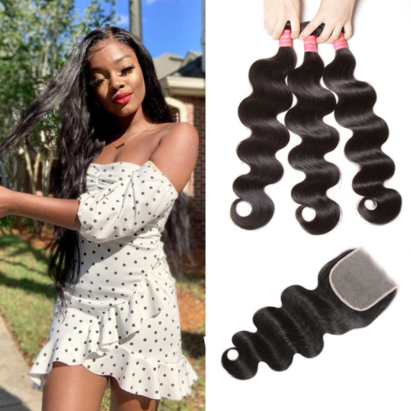 Sunber Hair Body Wave Transparent 5*5 Closure With Virgin Hair Weave 3 Bundles