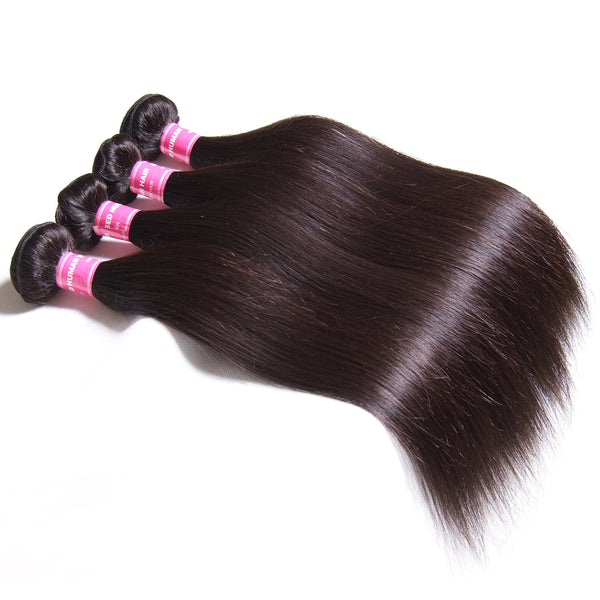 Brazilian Straight Hair 4 Bundles With Lace Closure, 100% Unprocessed Human Weaves - Sunberhair