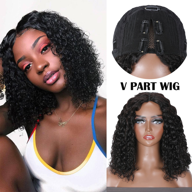 Sunber Water Wave Glueless V Part Bob Wigs No Leave Out Beginner Friendly Human Hair Wigs