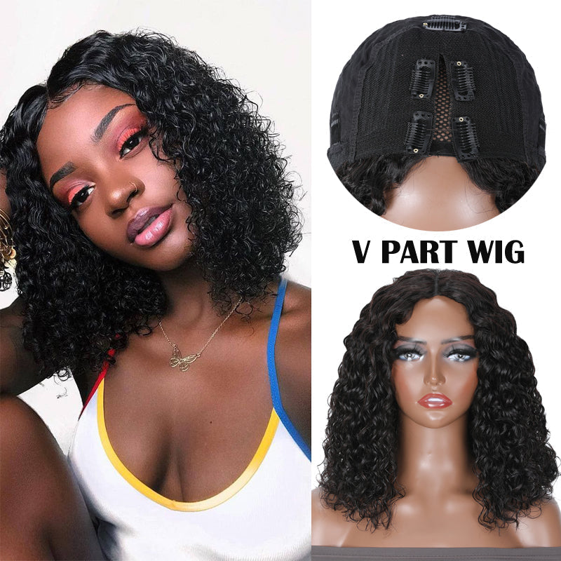 Flash Sale Sunber Water Wave Glueless V Part Bob Wigs No Leave Out Beginner Friendly Human Hair Wigs