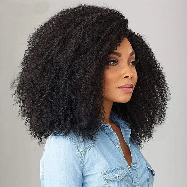 Sunber Afro Kinky Curly V Part Wig Real Human Hair No Leave Out No Glue Wig