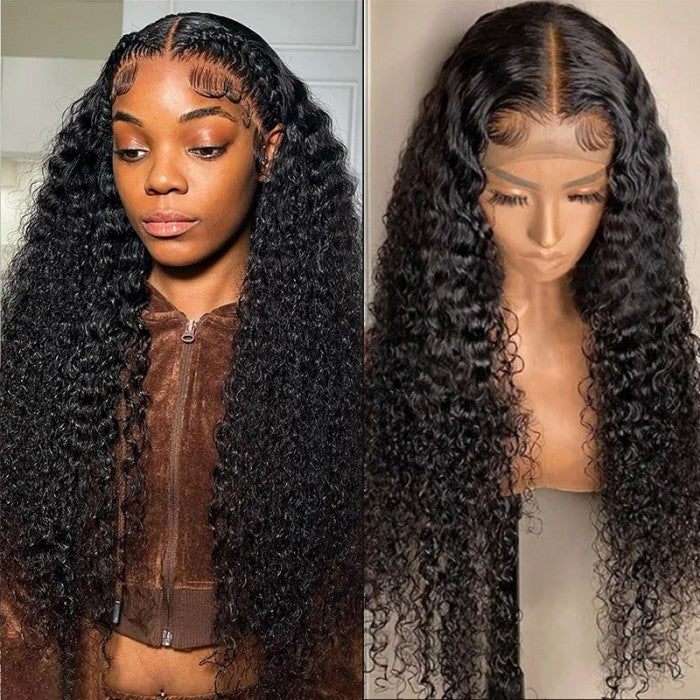 Sunber Jerry Curly  4 By 4 Lace Closure Human Hair Wigs 180% Density For Women