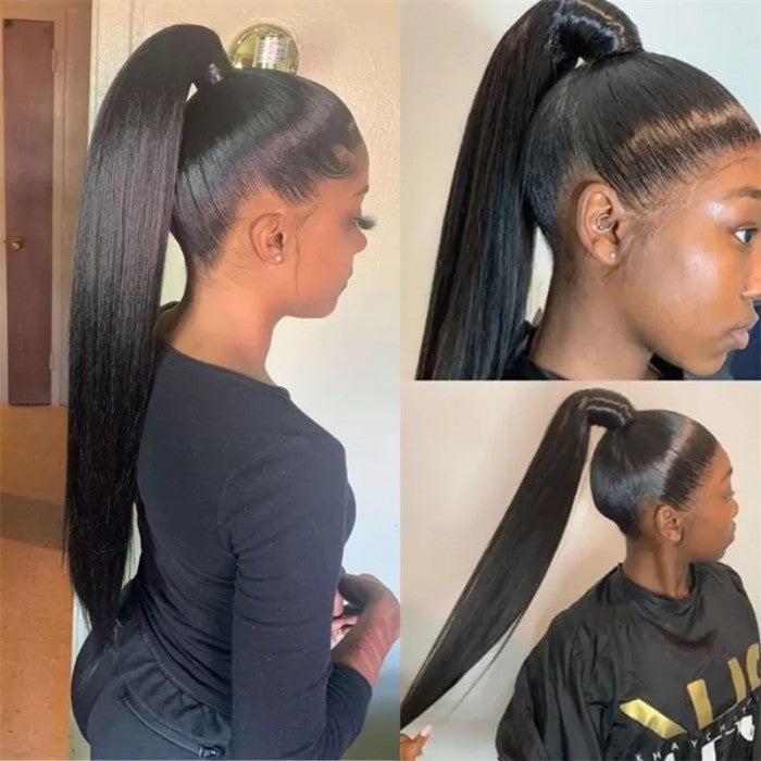 Sunber Silky Straight Ponytail Clip In Hair Extensions Human Hair