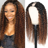 180% Density Sunber Zero Skill Needed Balayage Highlight Full Curly U Part Human Hair Wigs Flash Sale