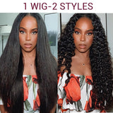 Sunber 2 In 1 Dry Straight And Wet Curly V Part Wigs High Quality Human Hair Wigs