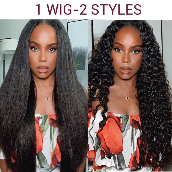 Sunber 2 In 1 Dry Straight And Wet Curly V Part Wigs High Quality Human Hair Wigs