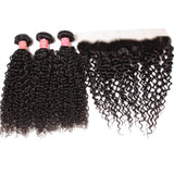 Indian Curly Hair Lace Frontal with 3 Bundles, 100% Virgin Human Hair Extensions Wefts - Sunberhair