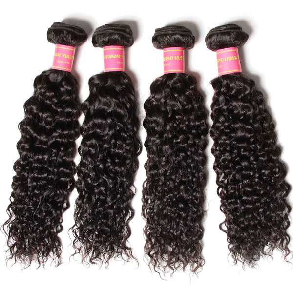 Brazilian Virgin Curly Hair Lace Frontal with 4 Bundles, 100% Human Hair Extensions Wefts - Sunberhair