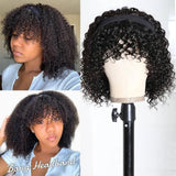 Sunber Jerry Curly Short BOB Headband Wigs with Removable Bang 150% Density Best Human Hair Glueless Scarf Wigs