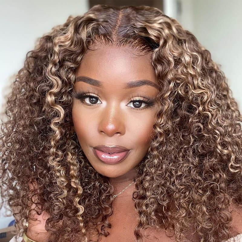 Sunber $100 Off Honey Blonde Highlight Lace Front Curly  Wigs 100% Human Hair Wig
