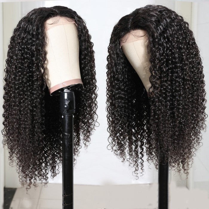 Sunber Jerry Curly  4 By 4 Lace Closure Human Hair Wigs 180% Density For Women