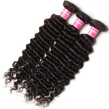 Peruvian Deep Wave Hair 3 Bundles With  4"*4" Lace Closure, Free Part, 100%  Human Hair - Sunberhair