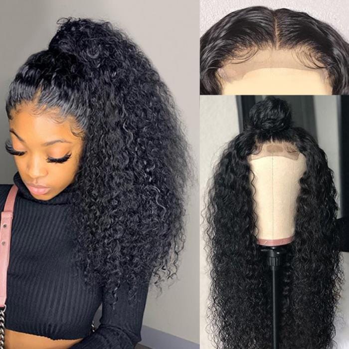 Sunber Jerry Curly  4 By 4 Lace Closure Human Hair Wigs 180% Density For Women
