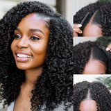 Sunber Afro Kinky Curly V Part Wig Real Human Hair No Leave Out No Glue Wig