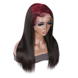 Sunber Skunk Stripe Hair Sparkle Burgundy 99J Roots Straight 13x4 Lace Frontal Wigs