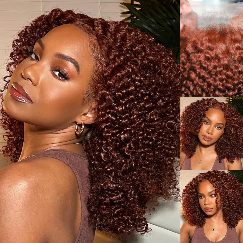 Flash Sale Sunber Reddish Brown Kinky Curly Short Bob Wigs Glueless Human Hair Wigs