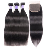 Sunber Hair Malaysian Silky Straight Hair 3 Bundles Remy Human Hair with 4x4 Swiss Lace Closure