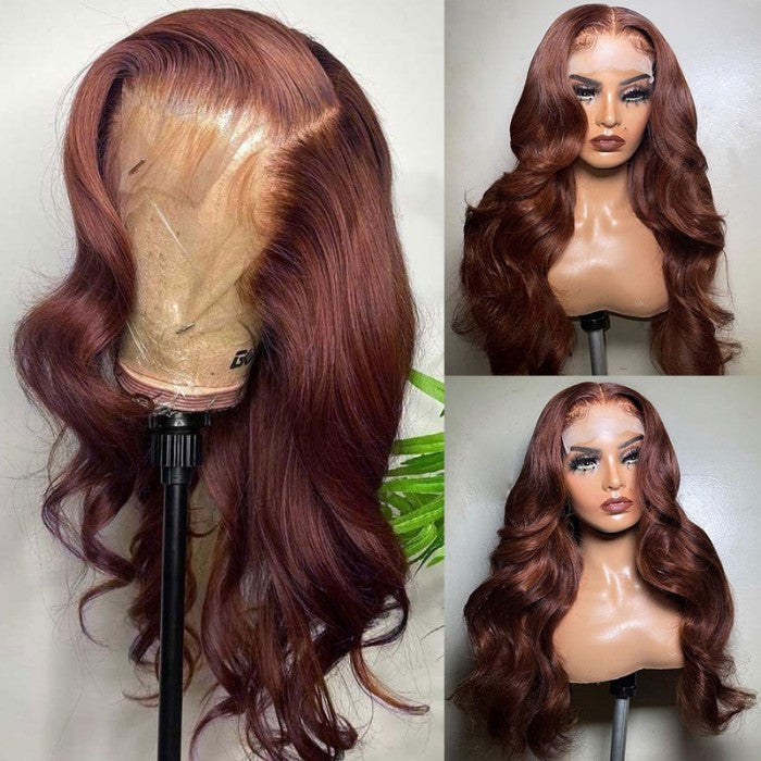 Flash Sale Sunber Reddish Brown Body Wave Pre-Cut Lace Wigs With Babyhair