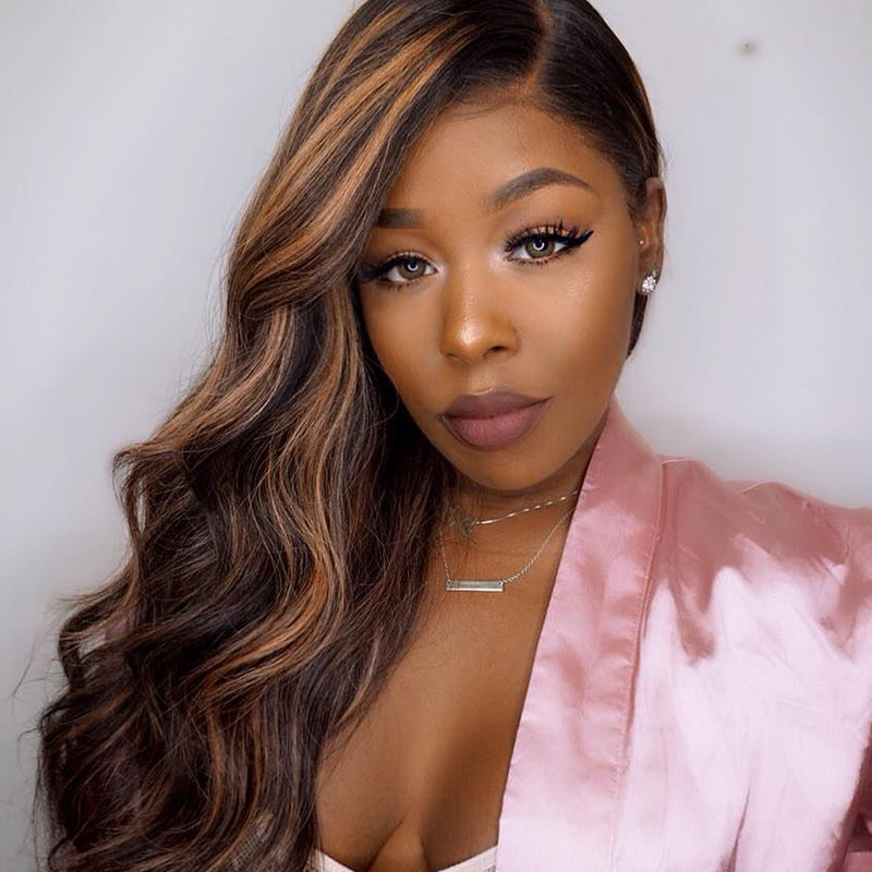 【18”=$79】Sunber Balayage Highlight 13 By 4 Lace Front Wigs With Dark Roots T Part Lace Front Wig 180% Density Flash Sale