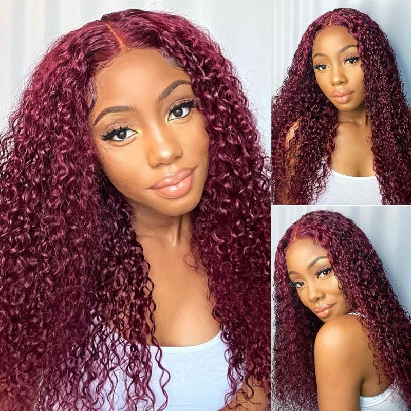 Clearance Sale Jerry Curly Burgundy 99J Lace Wig Red Human Hair Wigs Flash Sale