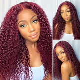 Sunber Flash Sale 2 Wigs Burgundy Curly Lace Part Wigs And Kinky Straight U Part Wig