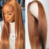 Flash Sale $99 Get 20" Highlight Ginger Brown Lace Part Wigs Straight Human Hair Wigs