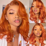 BOGO Sunber Ginger Orange Body Wave Lace Part Wigs Pre-Plucked Human Hair Cinnamon Color Wigs