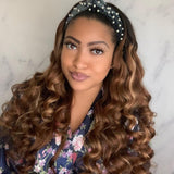 Flash Sale Sunber Ombre Blonde Highlight Body Wave Headband Wig Dark Roots Glueless Wear and Go Headband Wig