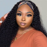 Sunber Jerry Curly Scarf Wigs 100% Human Hair Wig No Glue No Sew In Headband Wig for Women