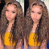 60% Off Flash Sale Sunber Honey Blonde Highlight Lace Front Curly  Wigs 100% Human Hair Wig