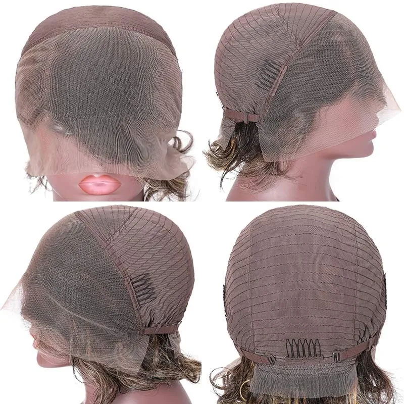 Sunber Short Hair Highlights Colour Free Part 13x4 Lace Front Bob Wigs 150% Density