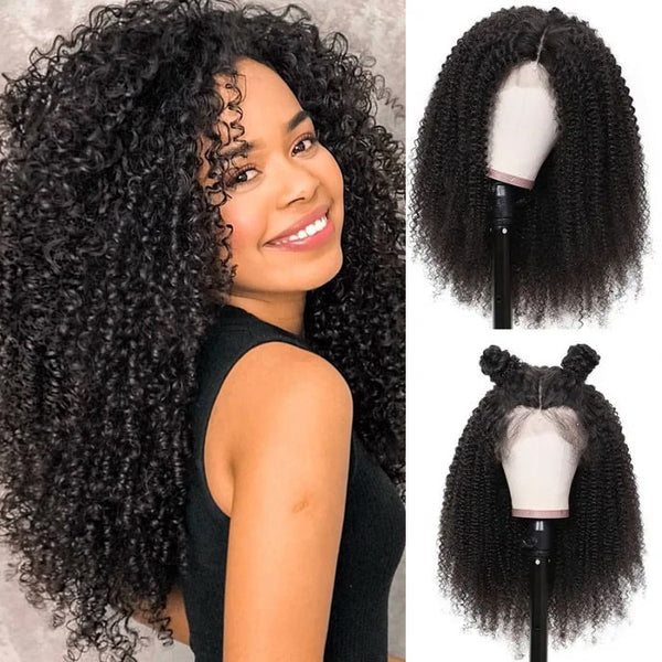 Sunber Brazilian Kinky Curly Human Hair Wigs With Baby Hair 180% Density Natural Color Afro Kinky Curly Hair Lace Wig For Black Women