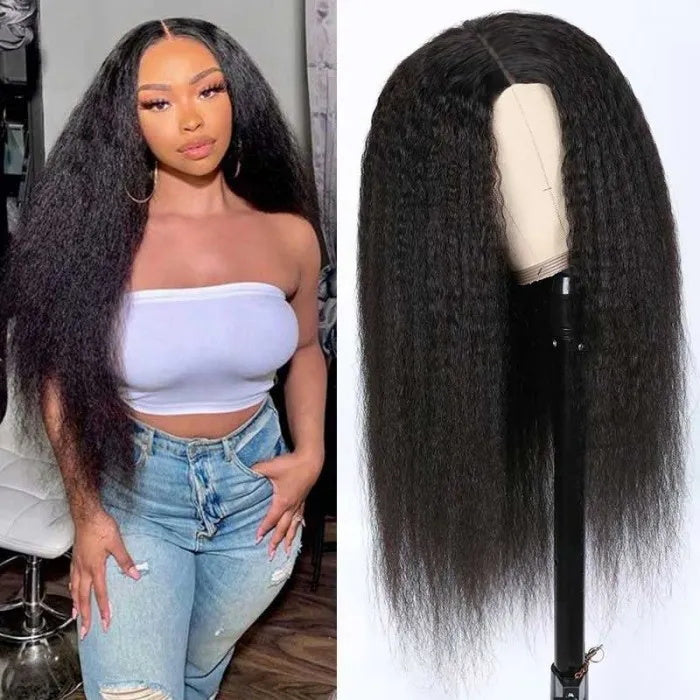 Flash Sale $100 Off Sunber Kinky Straight V Part Wigs No Leave Out Yaki Straight Human Hair Wig