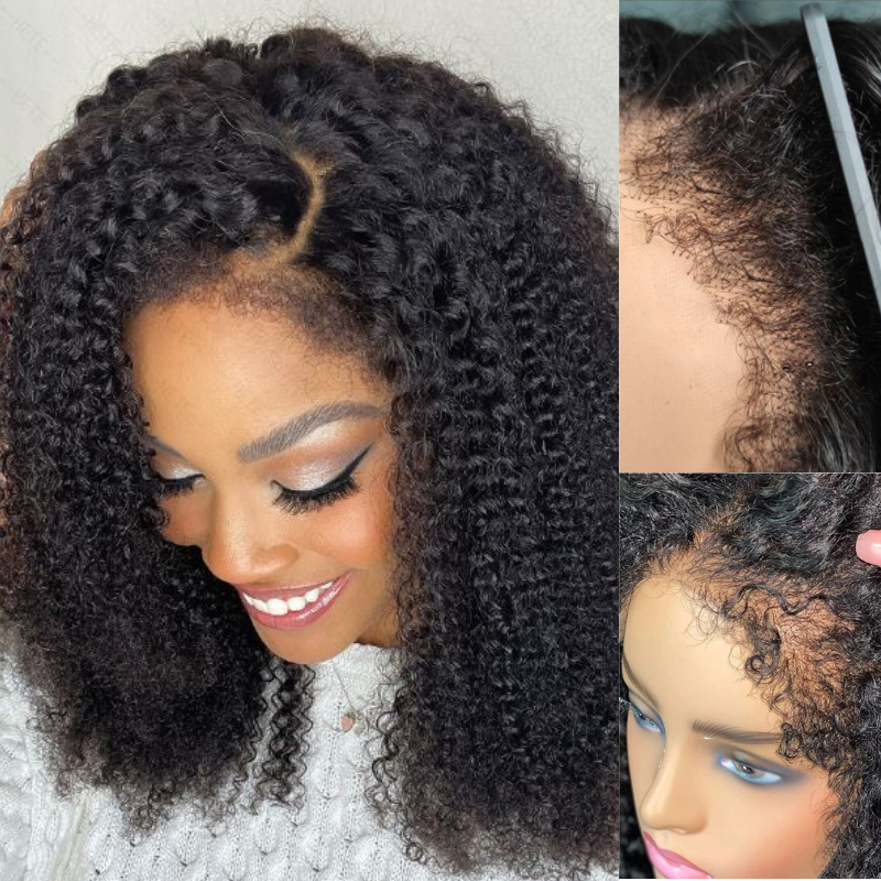 Flash Sale Sunber 4C Kinky Edge Full Curly Lace Closure Wigs Pre-Plucked Hairline Human Hair Wigs