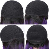 Sunber Highlight Purple Color Layered Bob Wigs With Side Bangs Straight Hair Glueless Wig 150% Density