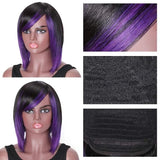 Sunber Highlight Purple Color Layered Bob Wigs With Side Bangs Straight Hair Glueless Wig 150% Density