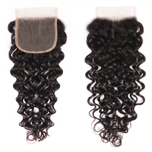 Sunber1 PC 4*4 New Loose Water Wave Lace Closure Free Part, 100% Human Hair