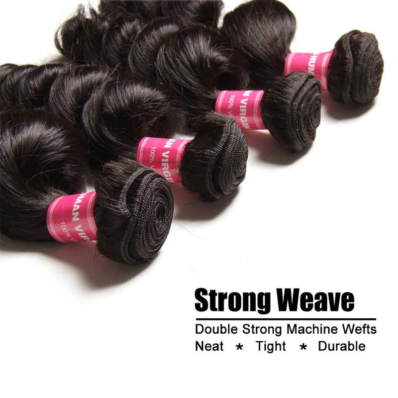 Peruvian Hair Loose Wave Hair Weaves 4 Bundles with Lace Closure, 100% Human Hair - Sunberhair