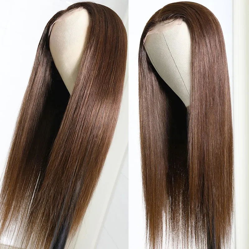 Flash Sale Sunber Chestnut Brown Color Straight Human Hair Wigs 13*5 T Part Lace Front Wig