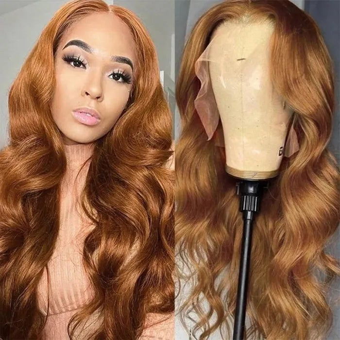 Sunber Trendiest Highlight Ginger Brown 8# Color Hand Skin Melt Lace Front Wig Virgin Human Hair Wigs