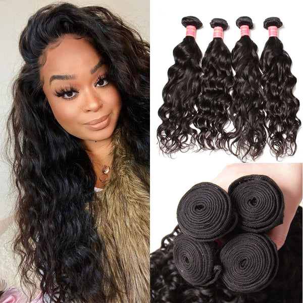 Sunber 4Pcs Human Hair Bundles With Natural Wave Black Color Virgin Hair