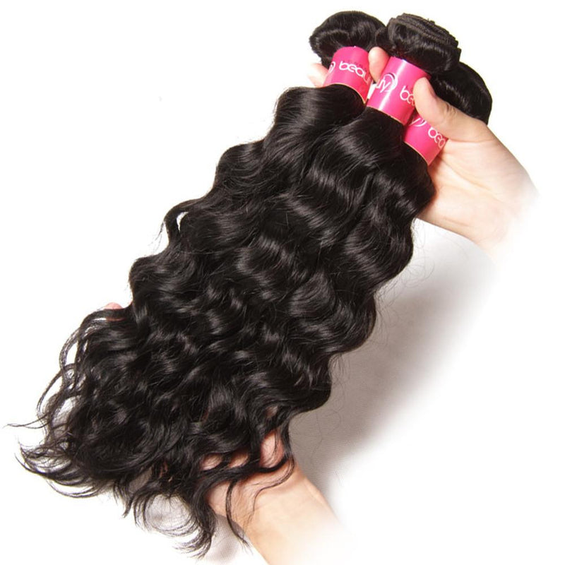 Peruvian Virgin Natural Wave Hair 3 Bundles with Lace Frontal, 100% Human Virgin Hair - Sunberhair