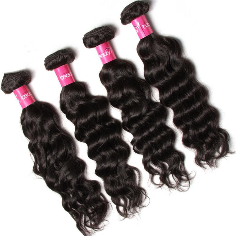 Peruvian Virgin Natural Wave Hair 3 Bundles with Lace Frontal, 100% Human Virgin Hair - Sunberhair