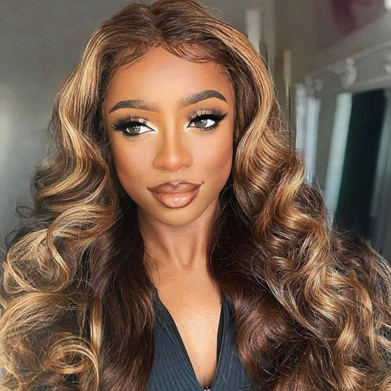 Sunber Flawless Honey Blonde Highlight Color 13x4 Body Wave Lace Front Wigs Pre-Plucked