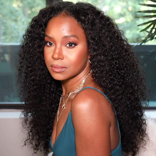 Sunber Effortless To Put On Curly V Part Wig Human Hair No Leave Out Glueless Wigs Flash Sale
